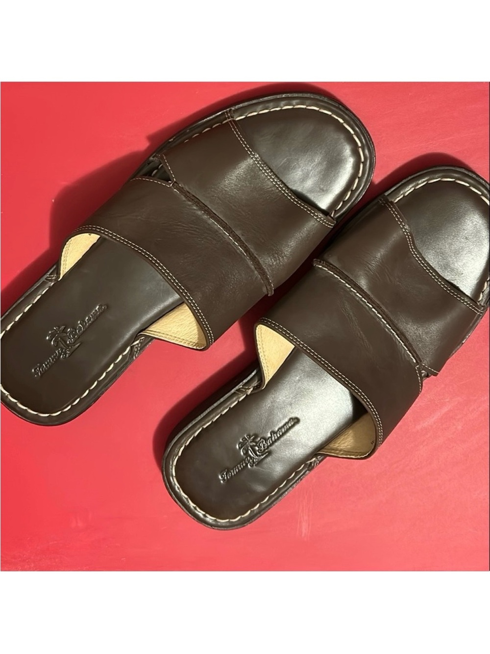 Tommy Bahama Dark Brown Leather Slide Sandals Sz 11